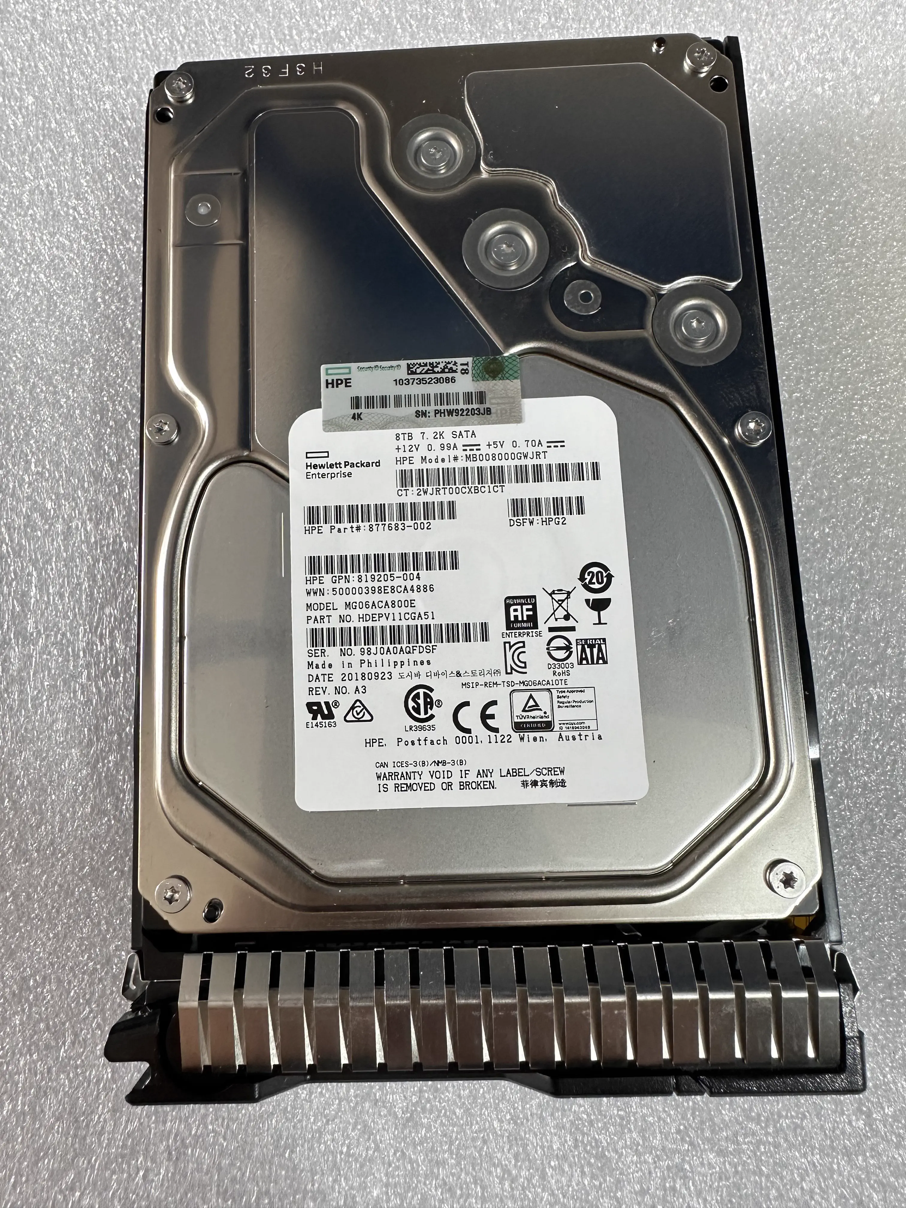 HPE 820033-001 8.0TB 7.2K SATA 6Gb/s 128MB 512e 3.5in HDD